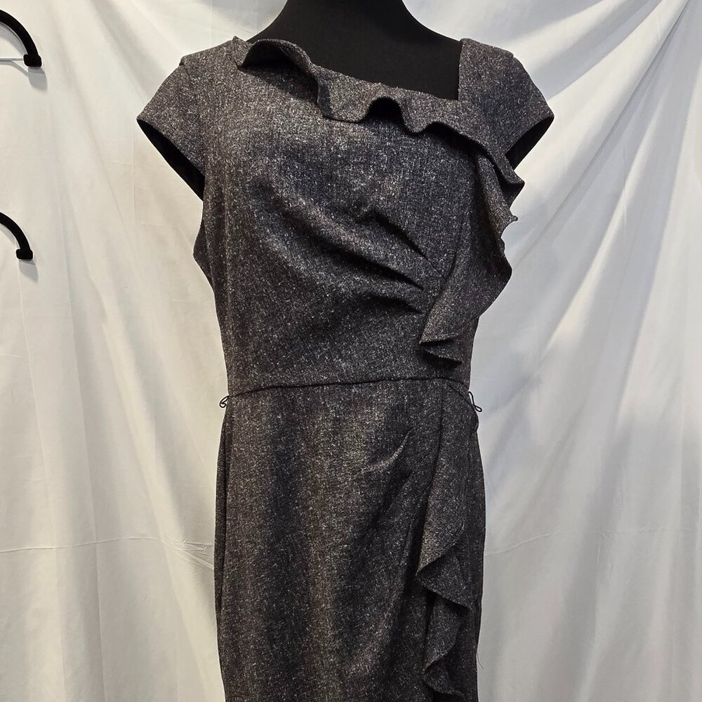 White House Black Market Gray Ruffle Dress Size 14 Lined Slit